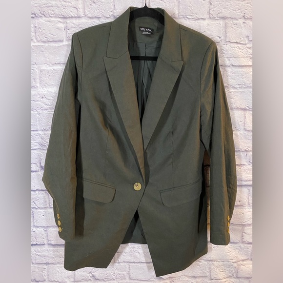 City Chic Olive Green Sicilian Linen-Blend Blazer Plus Size 14 - Picture 2 of 8